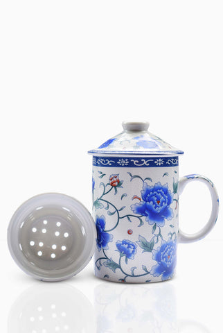 Ornate Tea Infuser Mug with Strainer and Lid